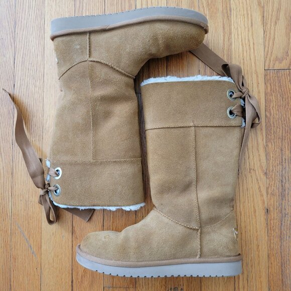 UGG KoolaBurra 7 Tan Boots Leather Fleece Lined‎ Back Lace Tie ANDRAH - Picture 4 of 10